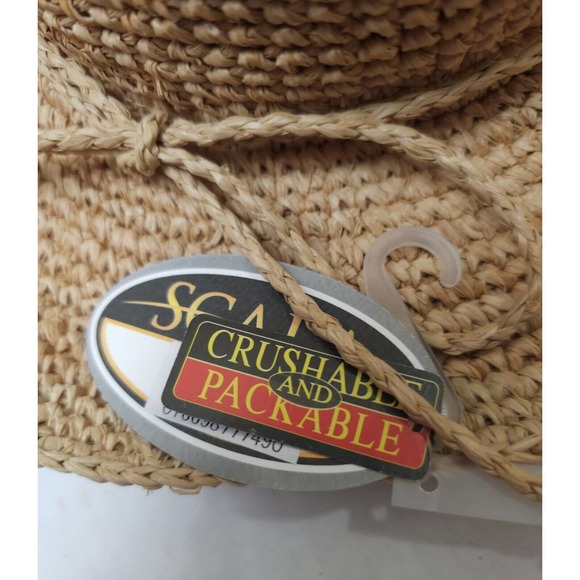 Scala Womens Crochet Raffi Crushable Handcrafted Packable Natural One Size Hat - Picture 8 of 9